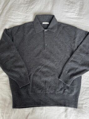 Suitsupply Gray Cashmere Long-Sleeve Polo Sweater